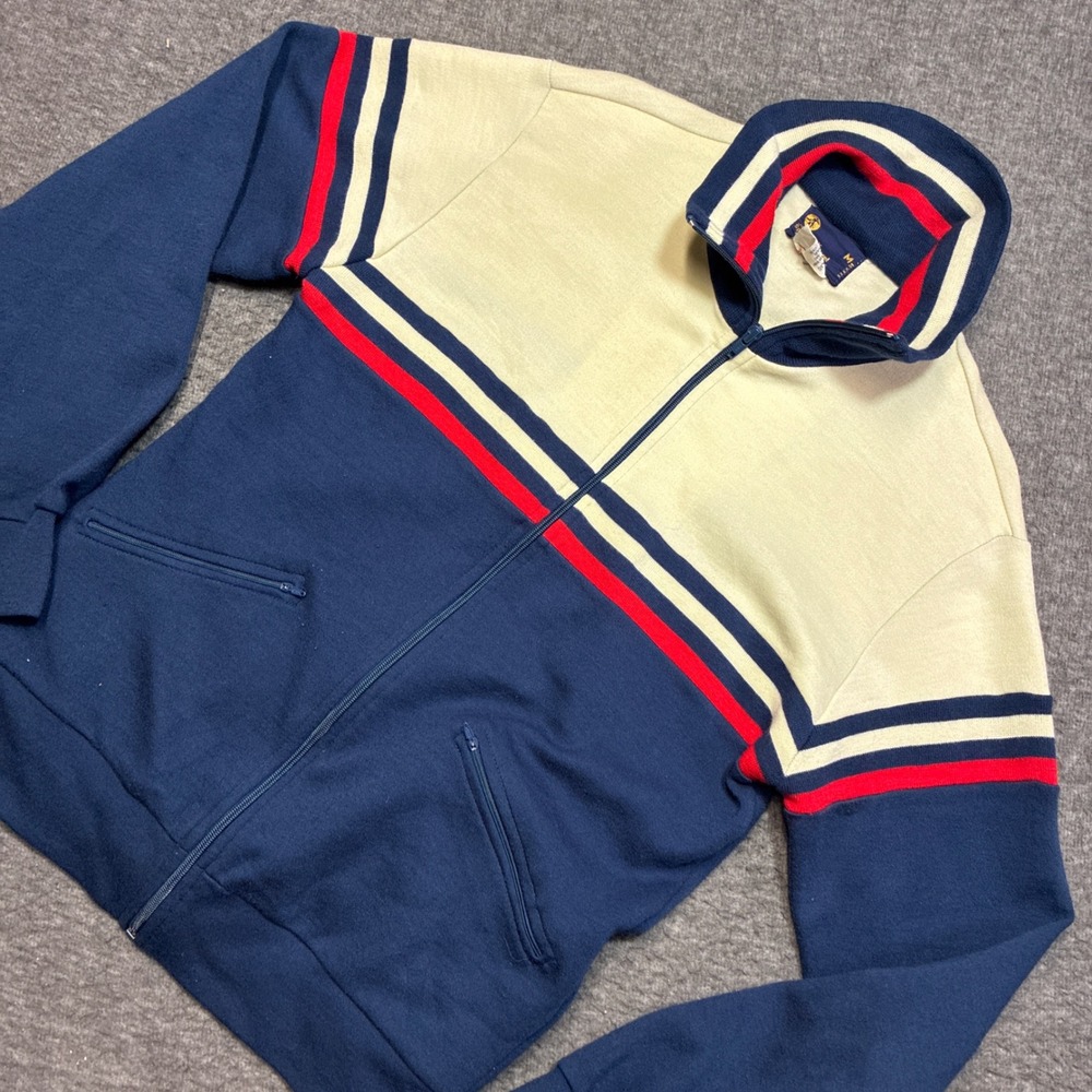 JCPenney Sports Apparel Track Jacket Mens M Blue Vintage Full Zip Striped